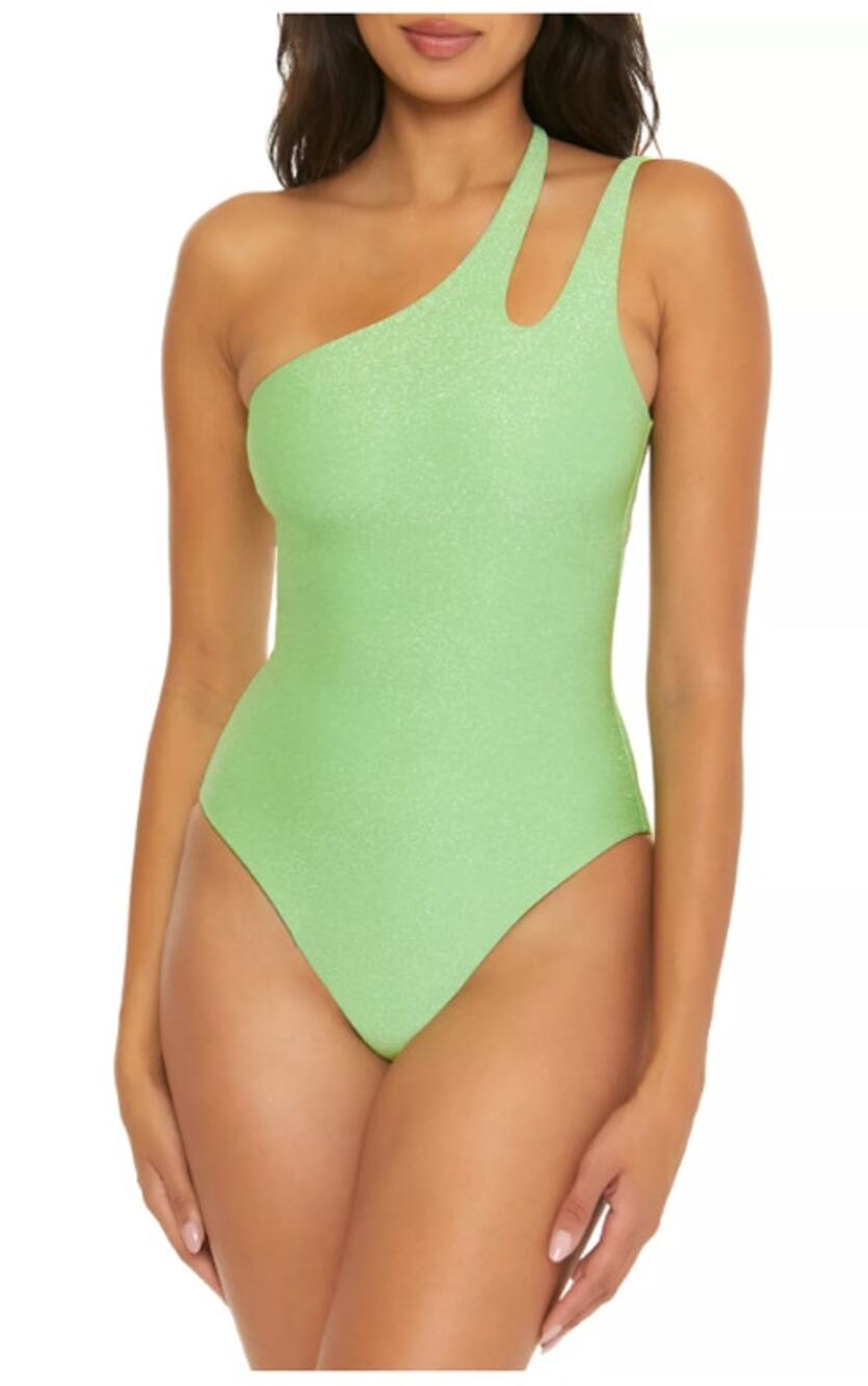BECCA SIZE MEDIUM GLIMMER 'VIOLET' ASYMMETRICAL ONE PIECE SWIMSUIT GREEN NEW